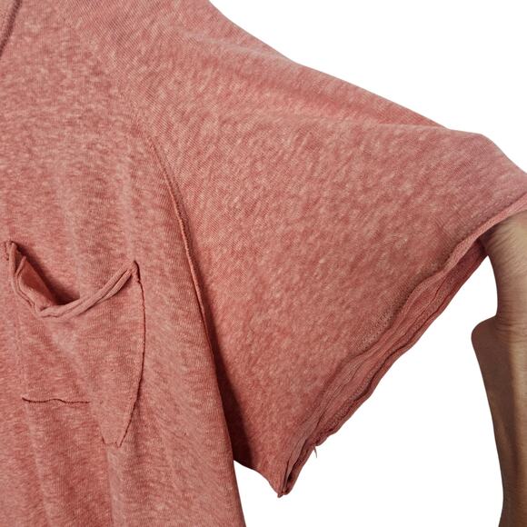 Free People Womens Kyota Slub Tee Boho Raglan Burnout Slouchy Pleated M Raw Hem - Picture 4 of 8